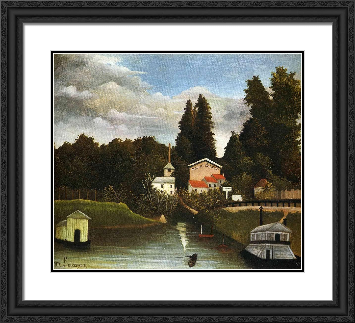 ArtDirect Rousseau, Henri 22x20 Black Ornate Framed Art Print with Double Matting Titled: The Mill l