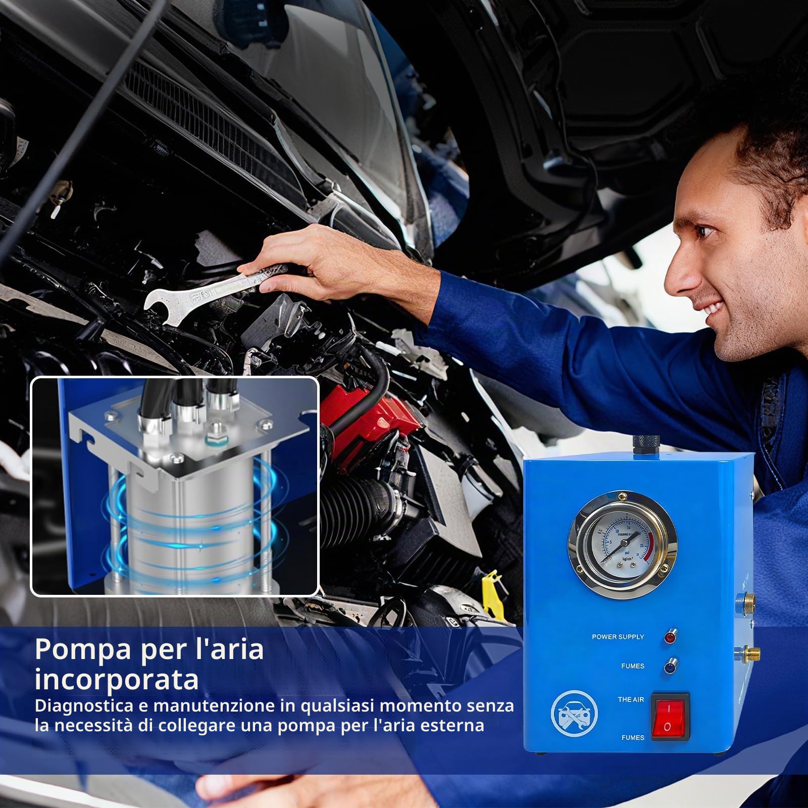 Macchina del Fumo per Auto, Rilevatore Perdite Fumo 12V Macchina del Fumo EVAP, Rilevatore di Prova di Perdite del Sistema di Carburante per Auto, Motociclo, Autocarro, SUV, Barca