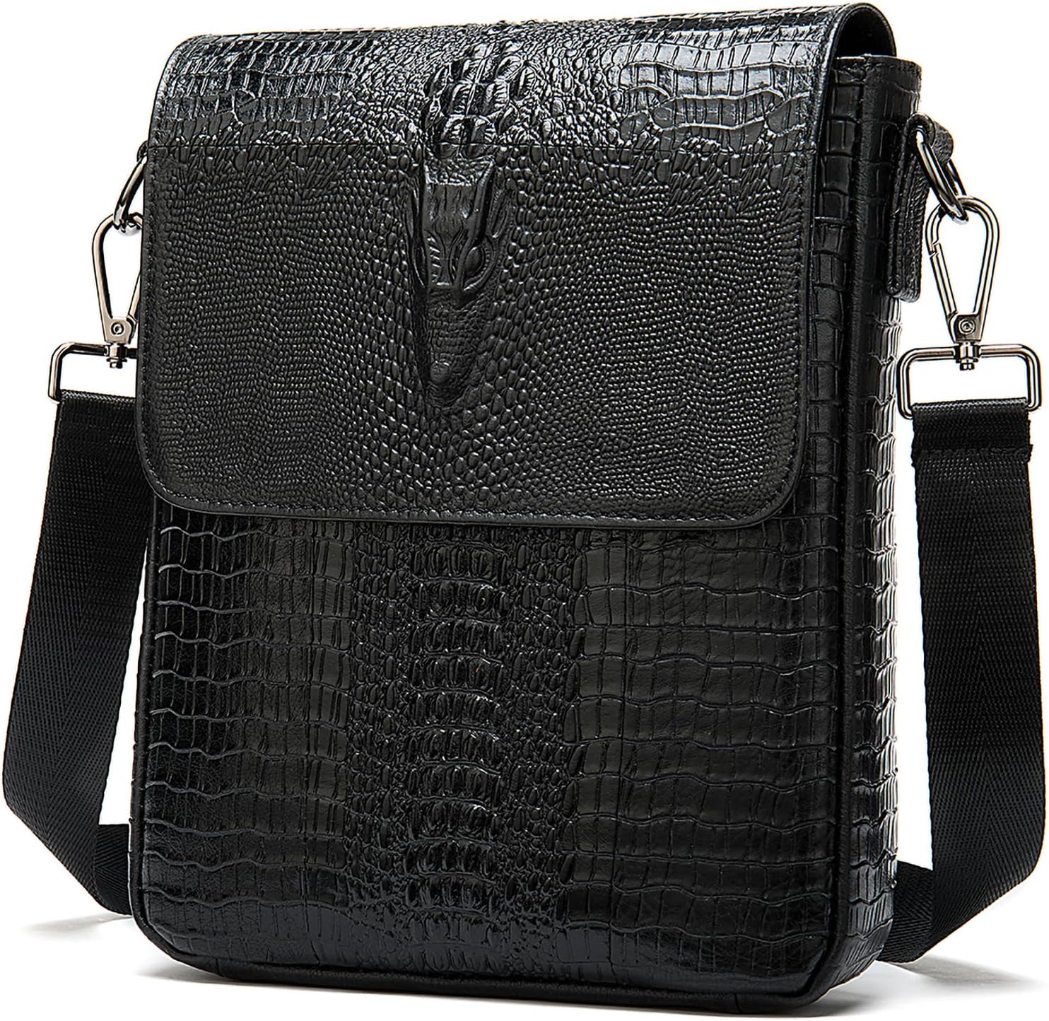 NIUCUNZH Leather Flap Messenger Bag for Men Small Crossbody Shoulder Bag,Novelty Embossed Black