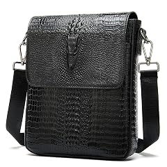 NIUCUNZH Leather Flap Messenger Bag for Men Small Crossbody Shoulder Bag Novelty Crocodile Embossed