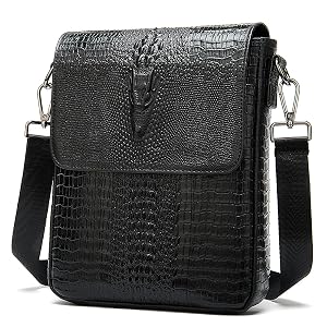 NIUCUNZH Leather Flap Messenger Bag for Men Small Crossbody Shoulder Bag Novelty Crocodile Embossed