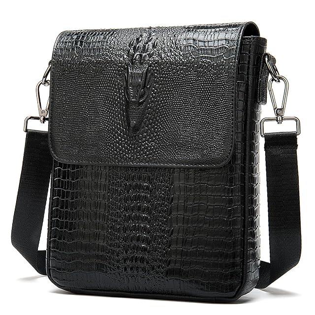 NIUCUNZH Leather Flap Messenger Bag for Men Small Crossbody Shoulder Bag Novelty Crocodile Embossed