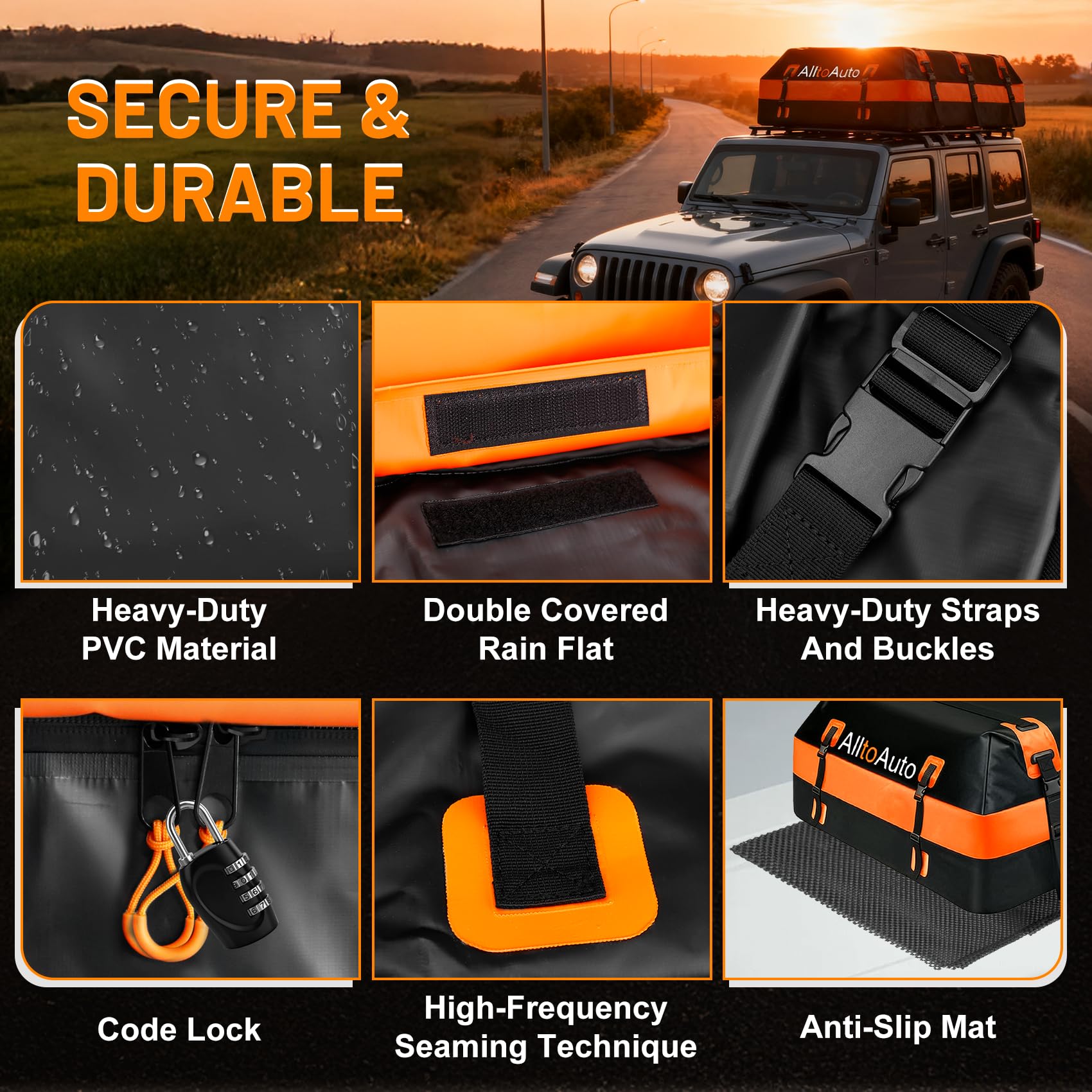 Portaequipajes para Techo de Coche, 21 pies cúbicos, Impermeable, para Todos los Coches con/sin Estante, Incluye Alfombrilla Antideslizante, 10 Correas reforzadas, 6 Ganchos de Puerta