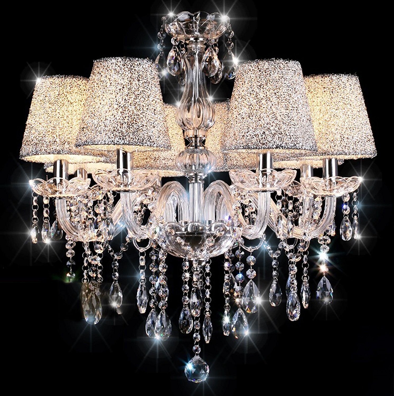 Chandeliers Ceiling Lights TOPAMAX Crystal Chandelier with 6 Silver Lampshades Ceiling Lamp