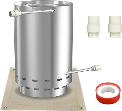 HENGMEI Firewood Pool Heater Pool Heating with Fireproof Mats and Tray Stainless Steel Fire Heaters for Swimming Pools, Baths and Whirlpools 32/38 mm Connections, 30 cm x 45 cm, 1-Piece Set