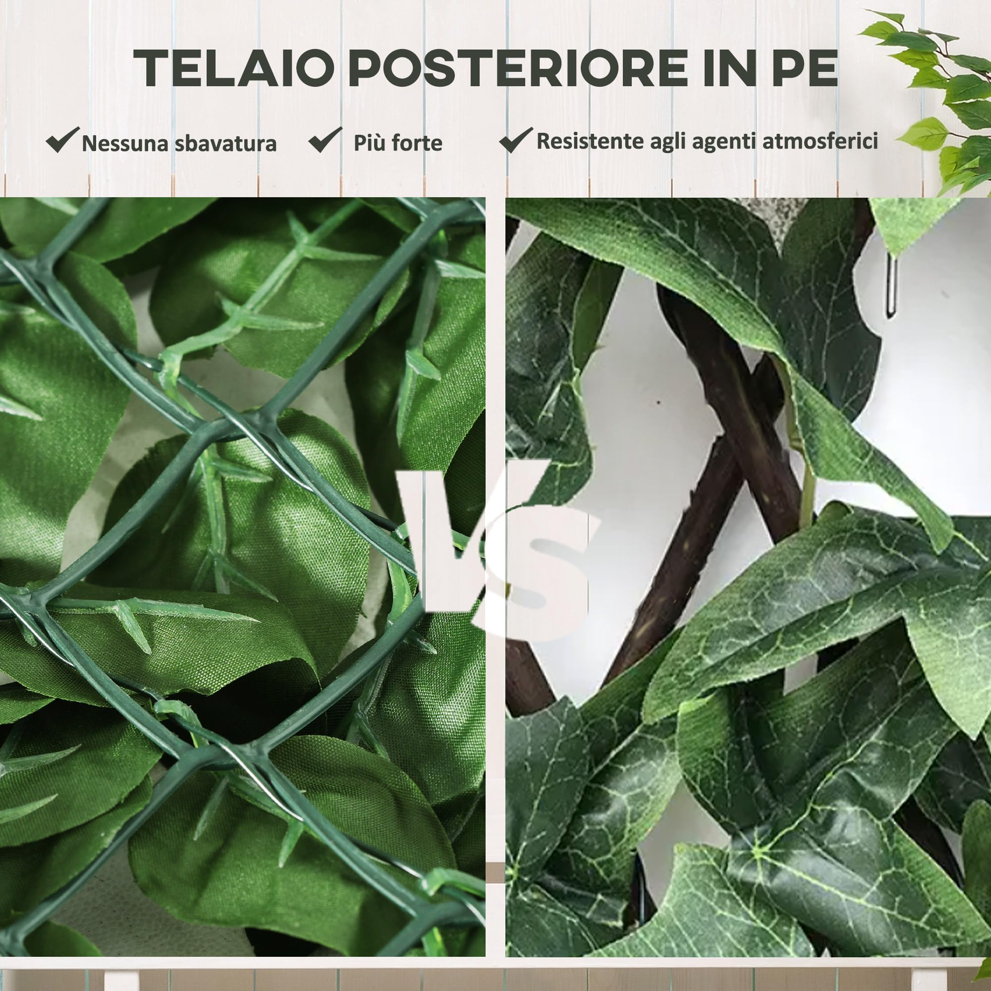 Outsunny Rotolo di Siepe Finta di Faggio in PE 300x100 cm, Verde Scuro | per Balcone e Giardino, Siepe Artificiale da Esterno, Foglie di Edera, Protezione UV