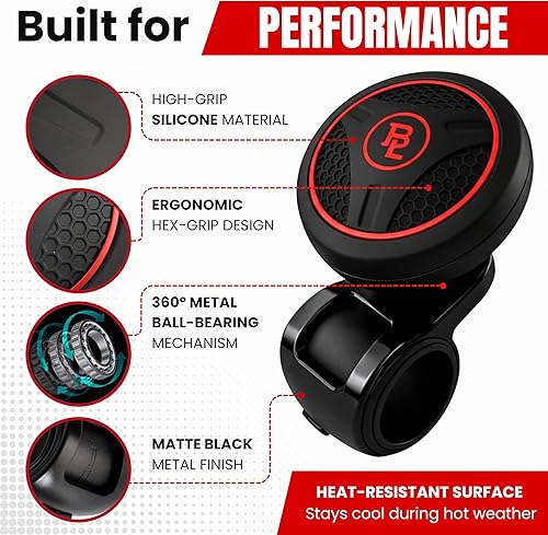 Miniatura 4 de Perilla para volante de auto de silicio color negro BL Silicon Power Handle, accesorio para auto, vehículo rojo