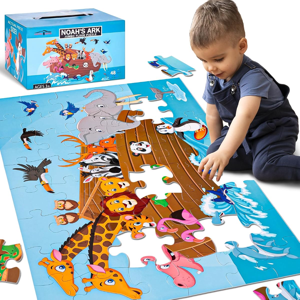LovesTown 48PCS Floor Puzzles, Jumbo Animal Puzzles, Large 3x2 FT | Puzzle with Vibrant Animal Illustrations, for Todders, Family Game Night, Preschool Classroom, and Group Activities