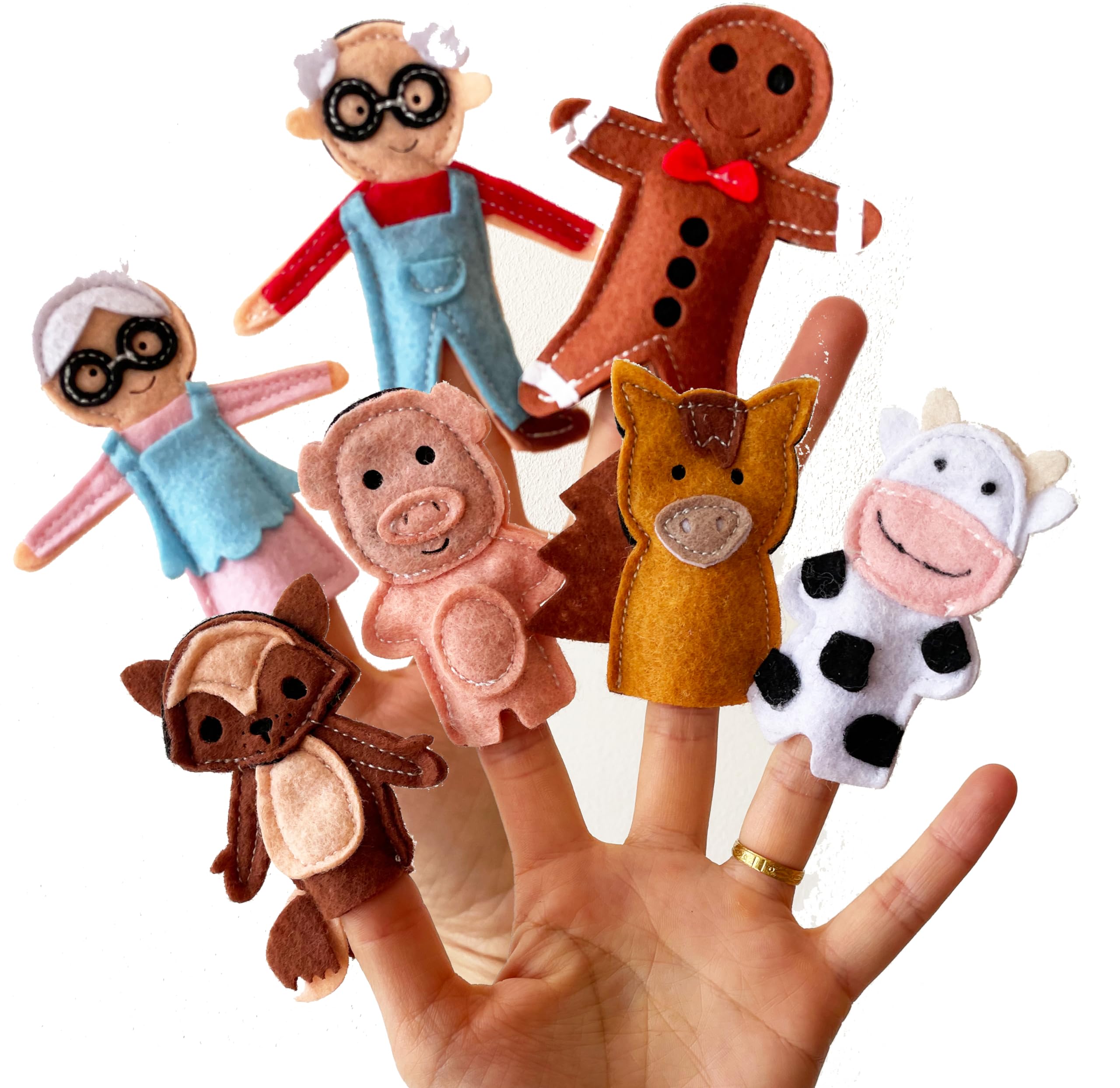 Gingerbread Puppet Set for Storytelling Handmade Finger Puppets with Soft Felt for Children, Brown - Image 4