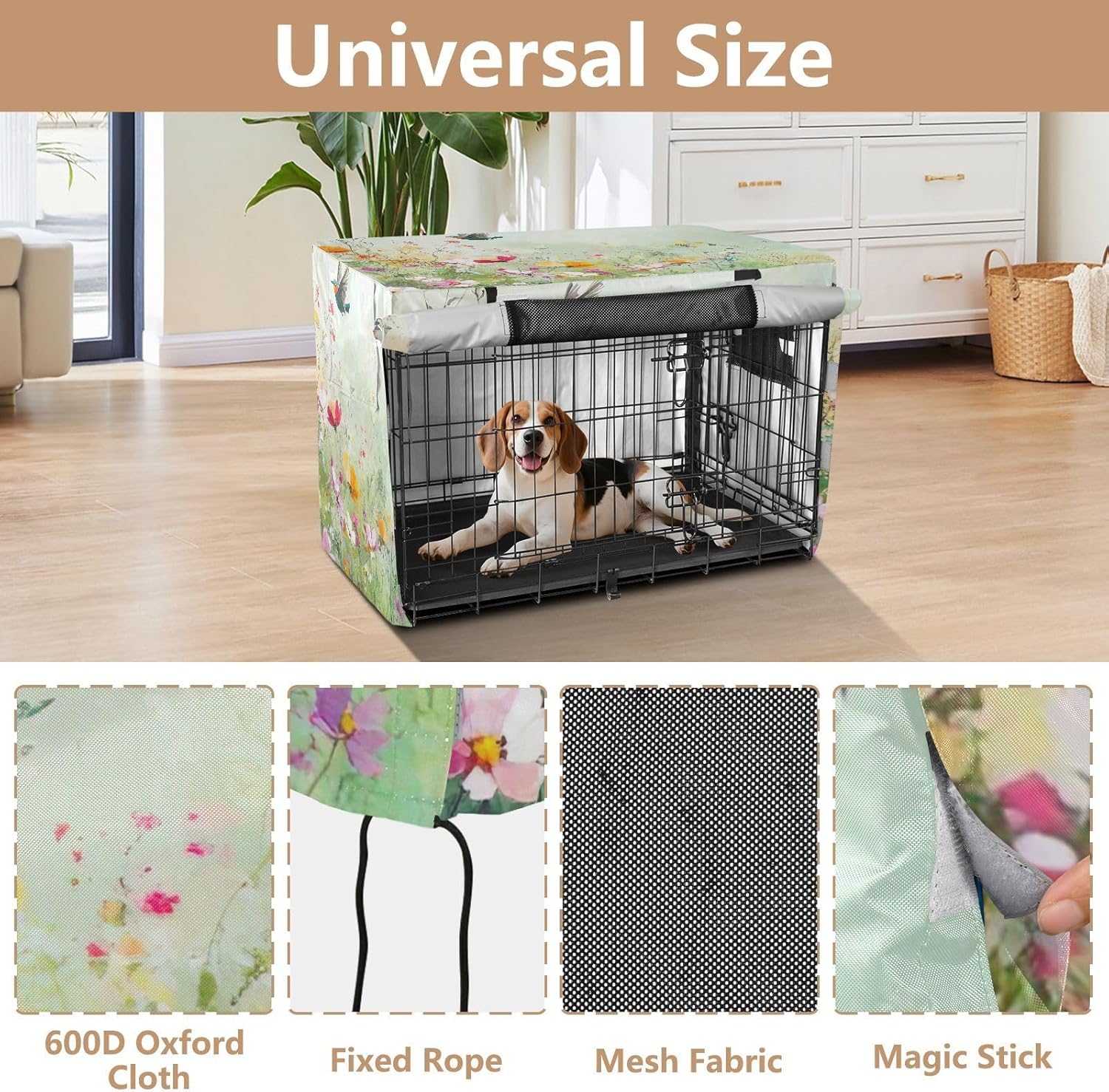 Colorful Wildflowers Cute Bird Pet Cage Cover with Mesh Windows, Breathable Crate Covers, Large