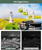 Vista 3 de Videocámara 4K 64MP para vlogging, cámara para YouTube, pantalla táctil de 3.0", zoom digital de 18 aumentos, visión nocturna IR con micrófono