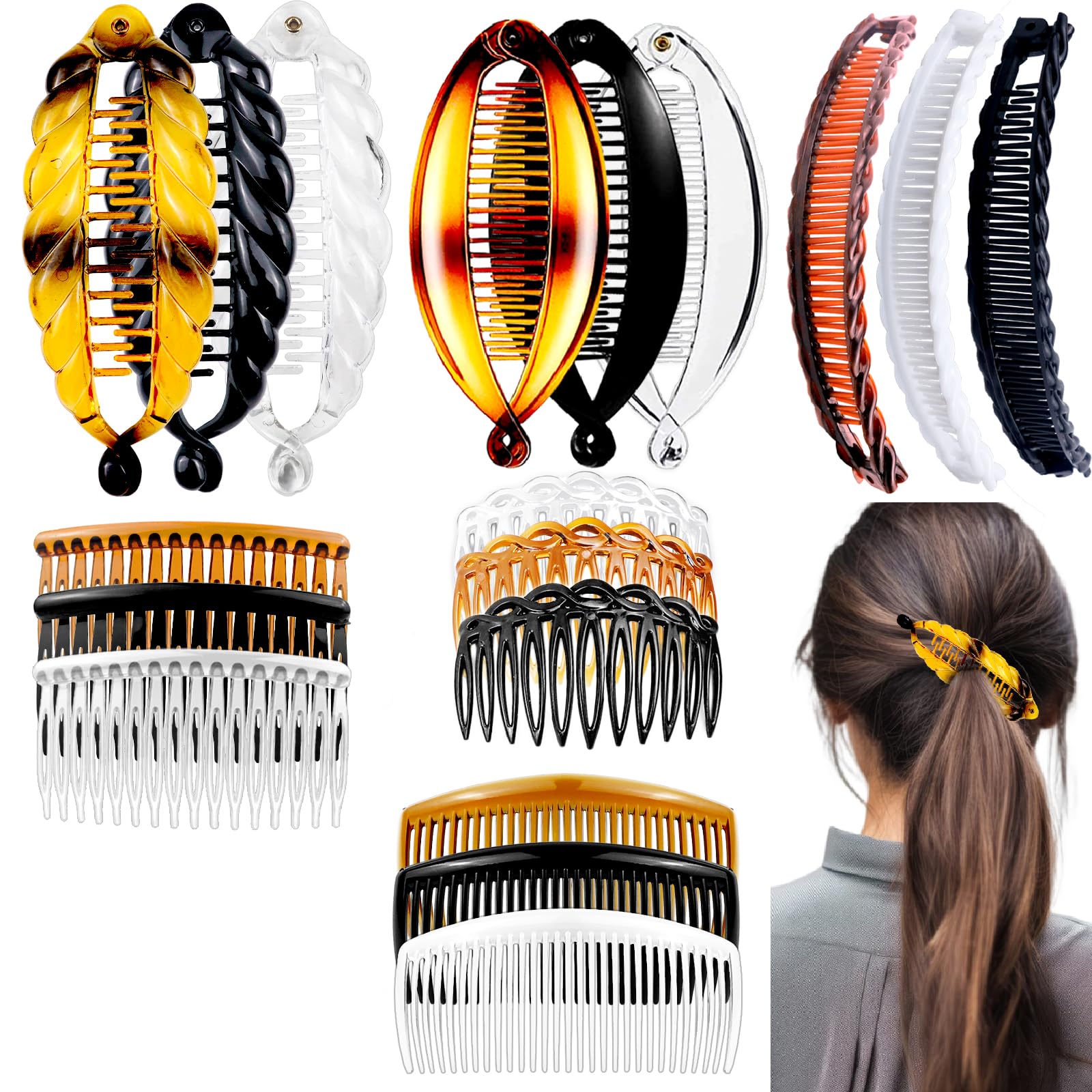 18 Pieces Banana Hair Clips Classic Hair Comb Banana Clips Ponytail Hair Holder for Women Girls, 6 Styles