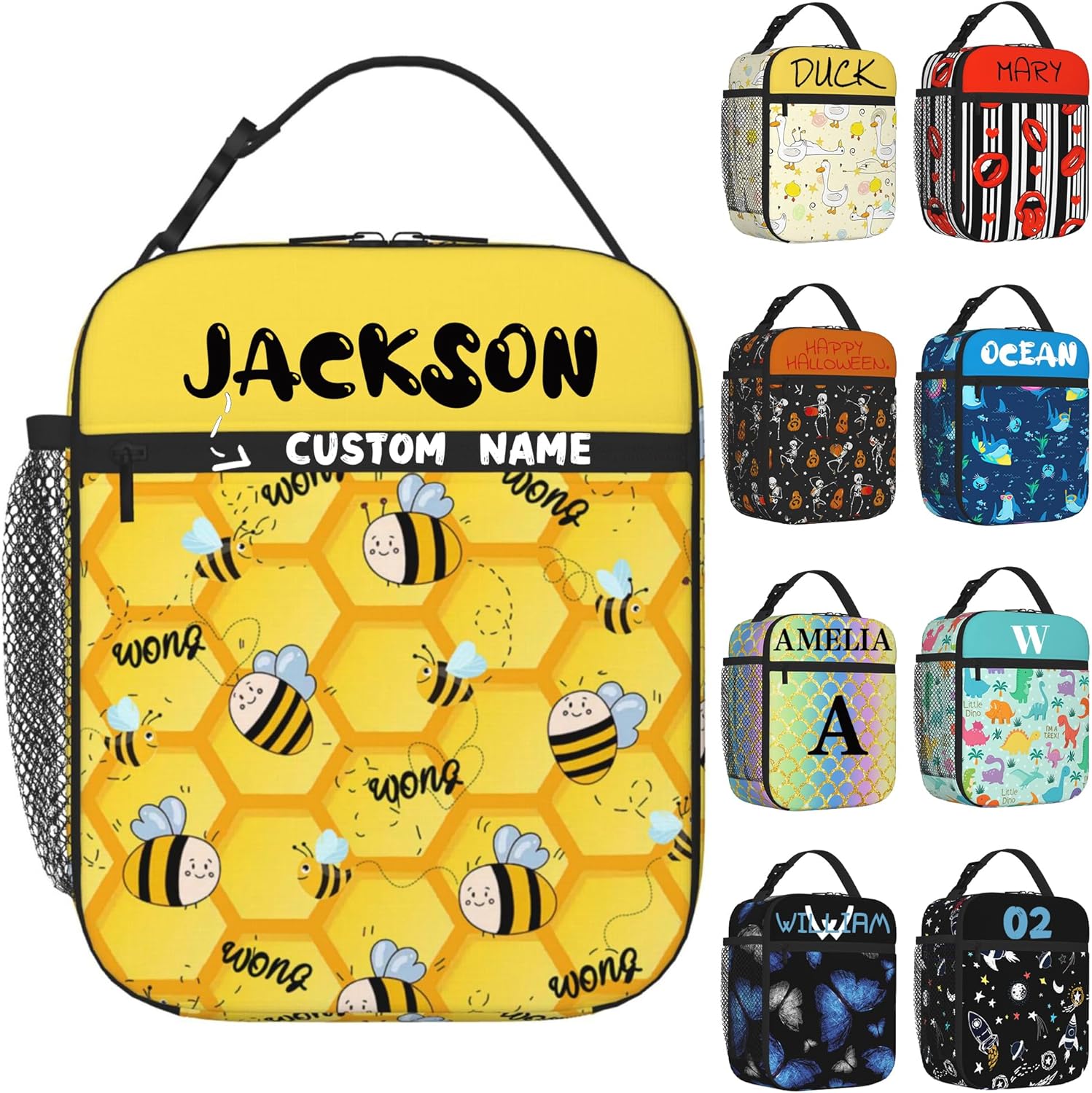 Personalized Cute Pattern Lunch Box Customized Oxford Lunch Handbag Boxs for Women Gift Customized Name Handheld Waterproof Insulation Lunch Bag for Men Adults