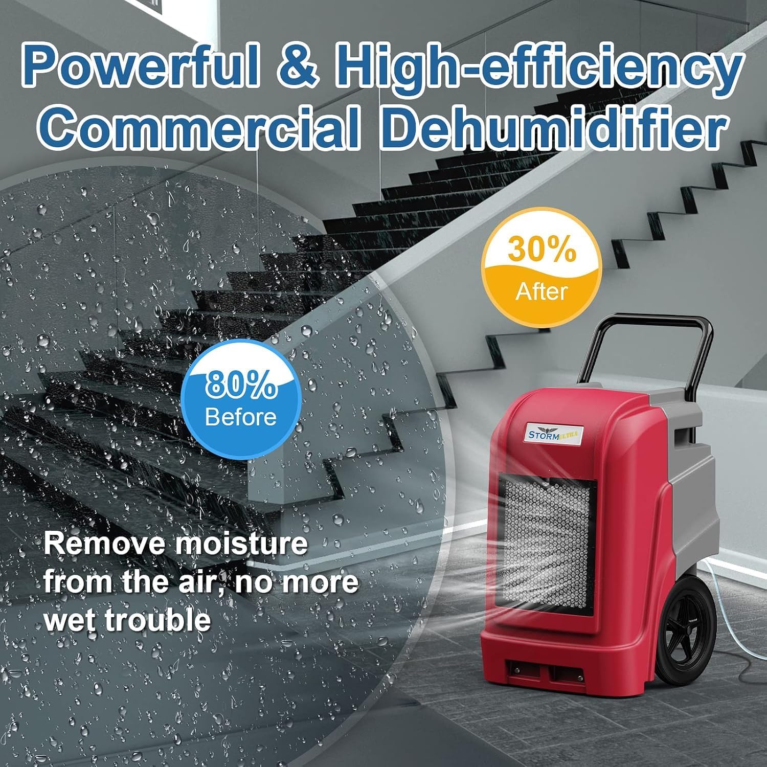 ALORAIR 190 Pints LGR Commercial Dehumidifier with Pump & Drain Hose, up to 2,600 Sq.Ft Industrial Dehumidifiers for Home, Water Damage Restore, Basements, Job Sites, 5 Years Limited Warranty