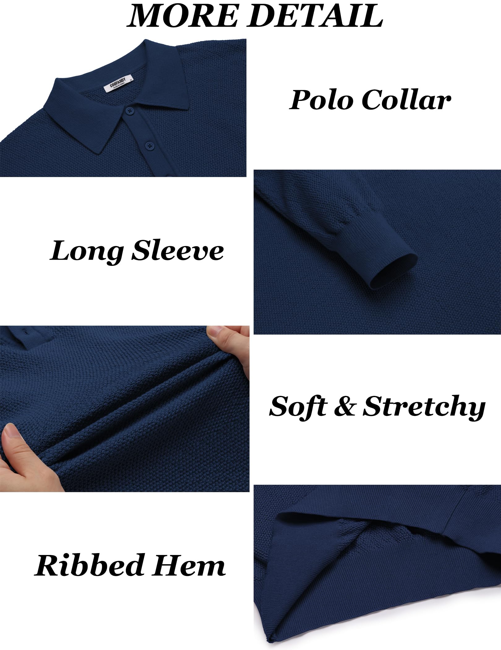 COOFANDY Polo da uomo a maniche lunghe casual maglione pullover