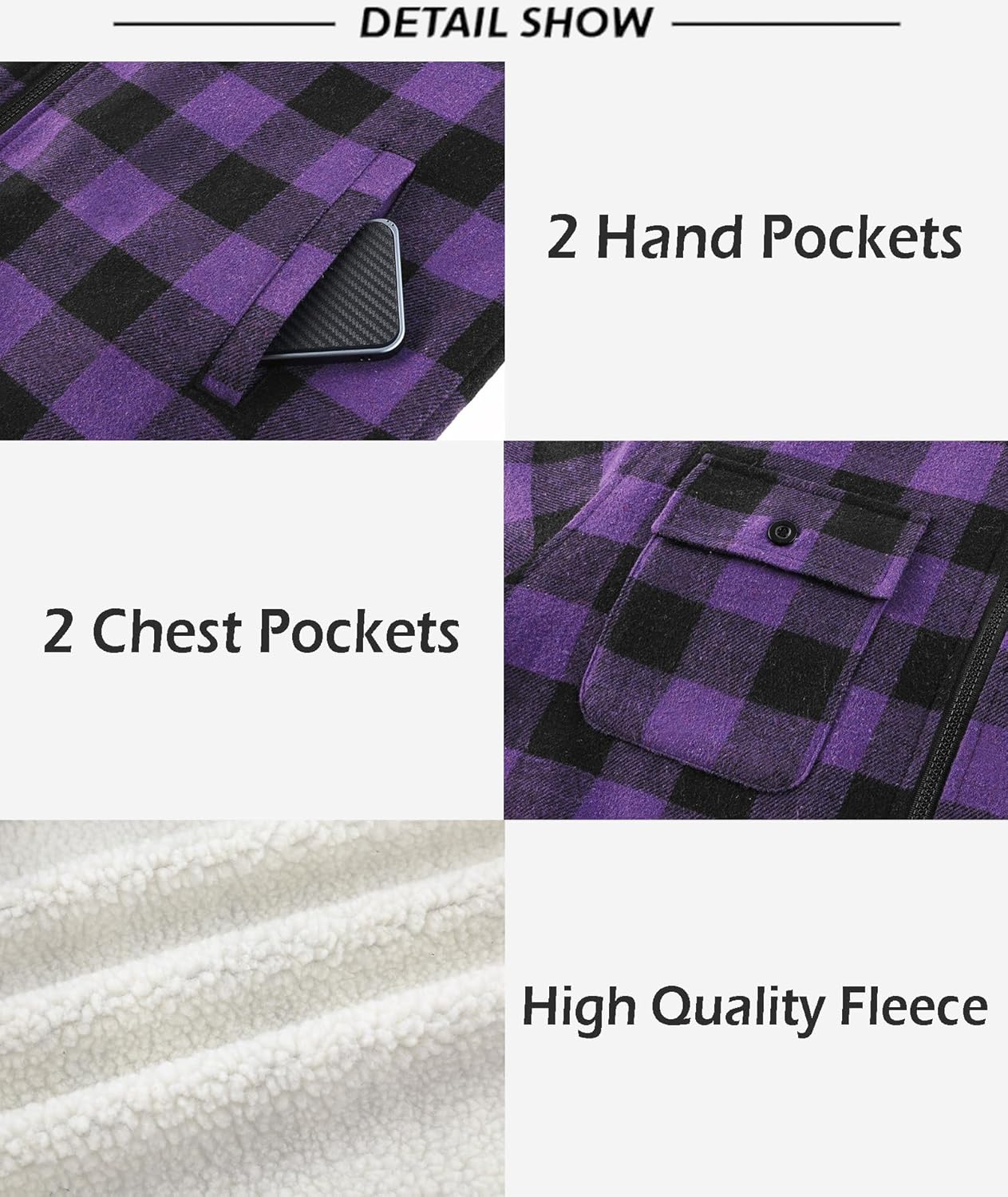 SCODI Men's Flannel Shirt Jacket Fleece Sherpa Lined Plaid Jackets Coat Full Zip Up Hoodie Winter Outwear - Image 4