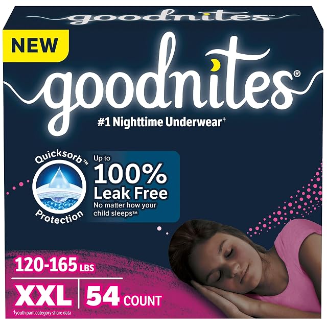 Goodnites Girls Nighttime Underwear Size XXL 120-165 lbs 54 Ct Packaging May Vary