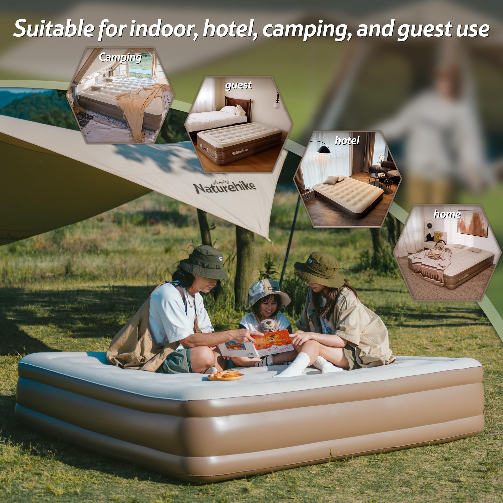 Naturehike Luftmatratze 1 Personen, Selbstaufblasend mit integrierter Akkupumpe, Aufblasbares Gästebett 45 cm Höhe, Bequem & Leicht, Für Camping, Outdoor und Zuhause
