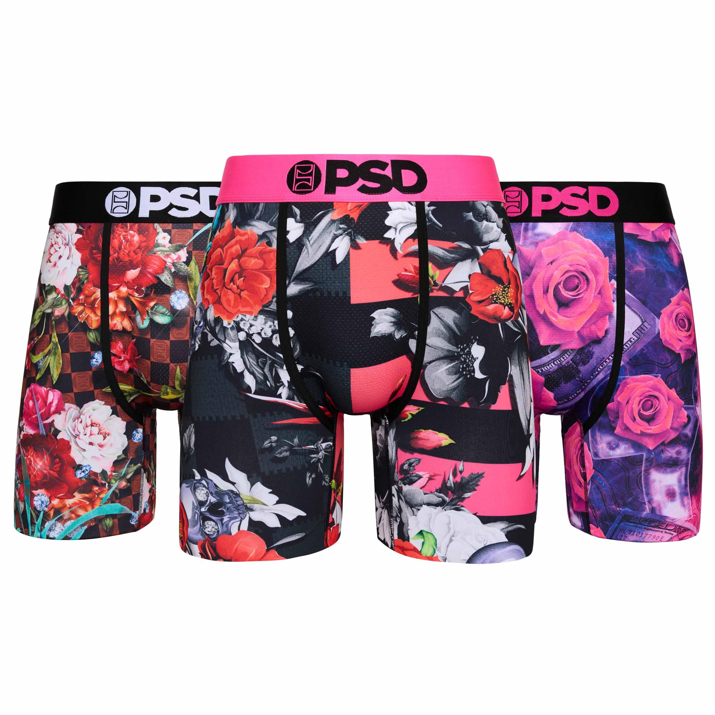 PSD Mens Underwear Floral Graphic Print Boxer Briefs, Packs & Singles