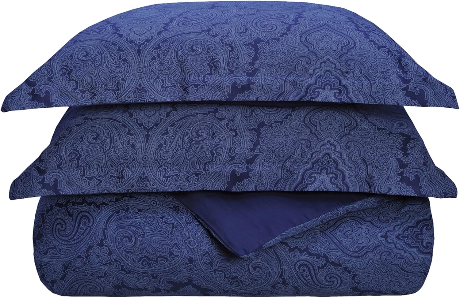 Superior Italian Paisley Cotton Blend 600 Thread Count Duvet Cover Set, Oversized Comforter Cover, Floral Bedding Essentials, Button Closure, Includes 1 Duvet Cover, 2 Pillow Shams, Full/Queen, Blue