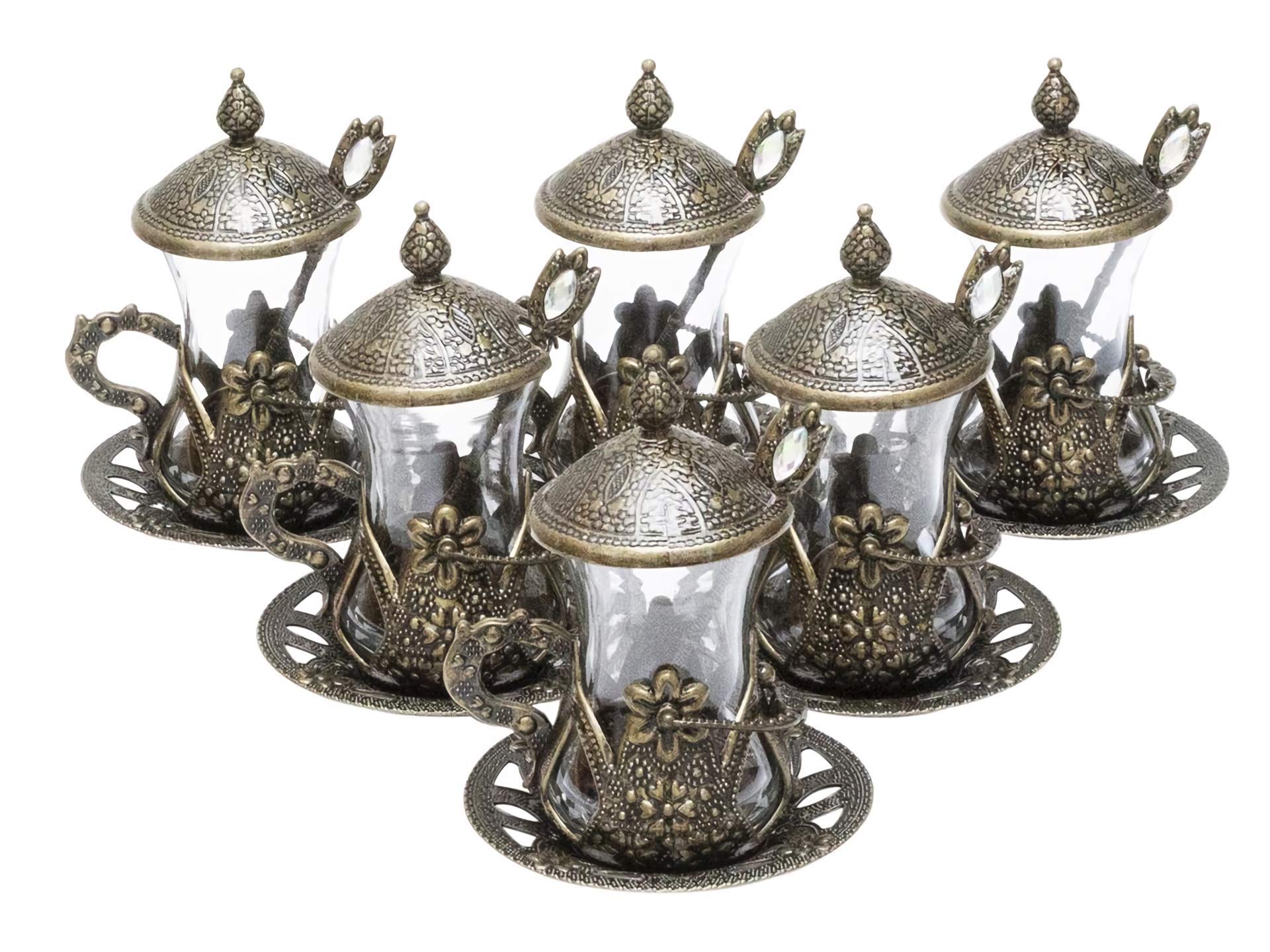 Alisveristime Juego De 6 Vasos De Té Turco Hechos A Mano Con Platillo De Agua Zamzam Dorado