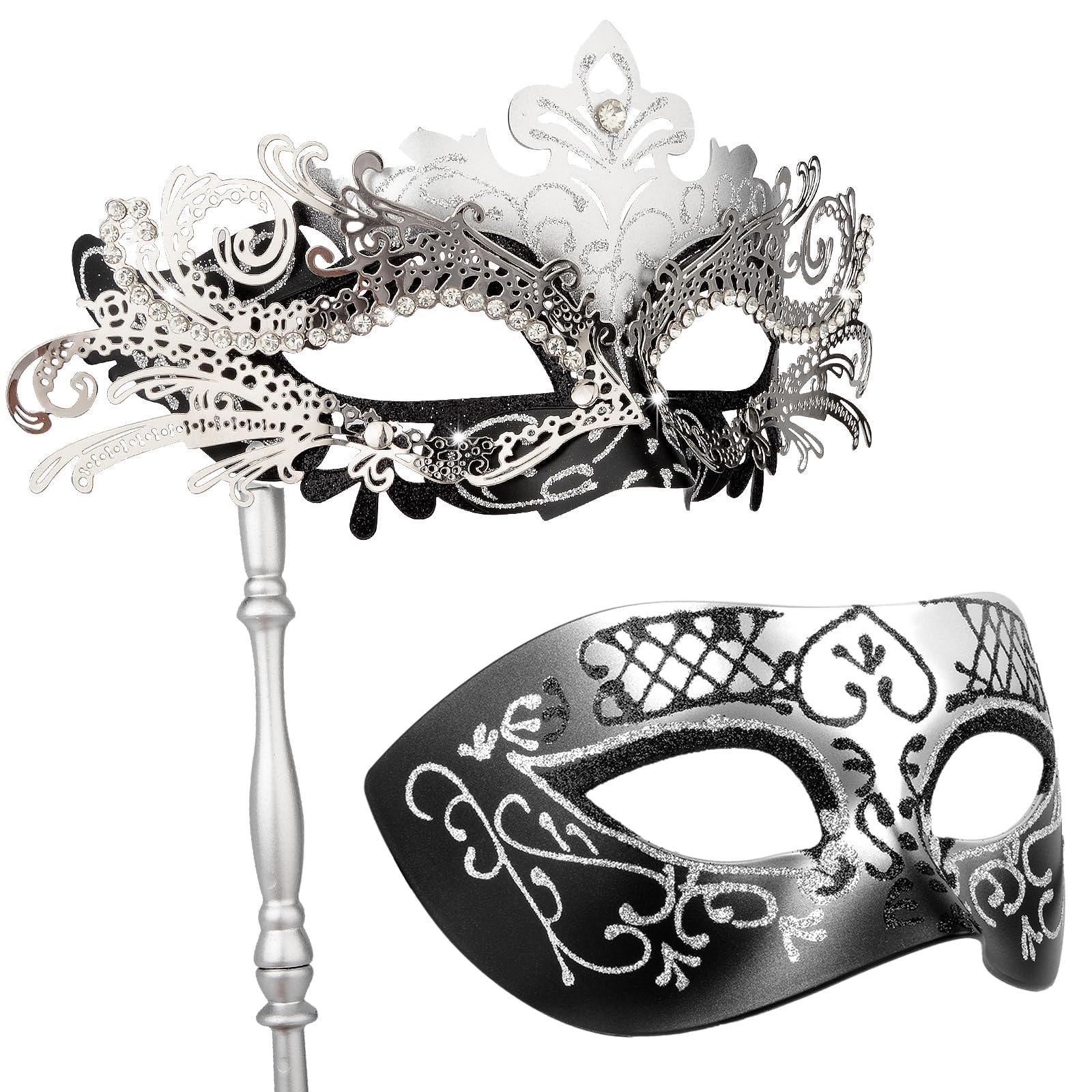 Hoshin Masquerade Mask for Couple, Mardi Gras Deecorations Venetian Masks with Stick for Womens