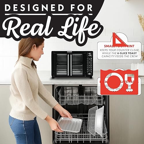 Miniatura 10 de Gourmia Combo de freidora de aire para horno tostador 17 preajustes de cocción 1700W puerta francesa horno freidora de aire digital accesorios de