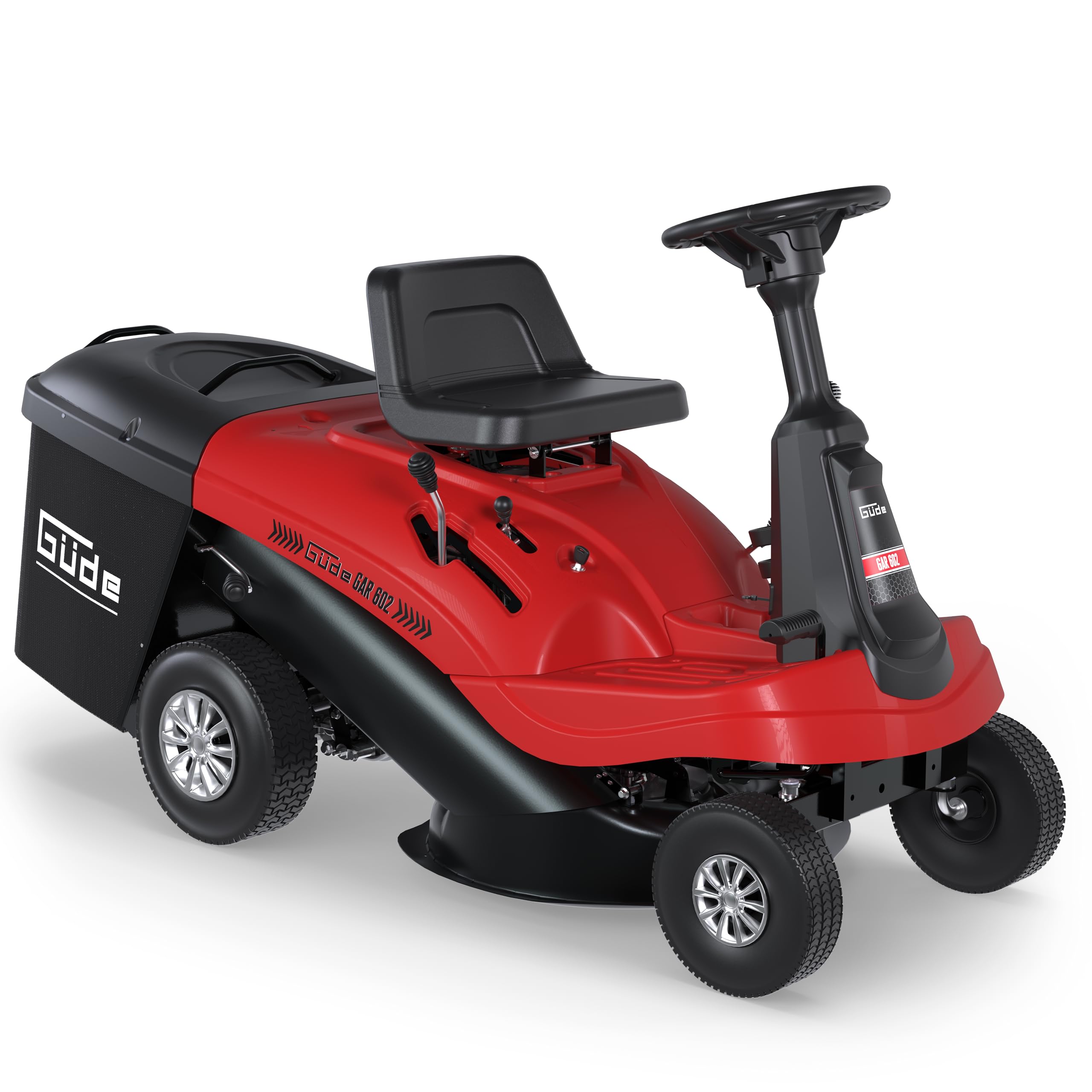 Güde GAR 602 M Aufsitzrasenmäher - 4-Takt Motor, 224 Kubikzentimeter Hubraum, 5 Kilowatt, 6,8 PS, 61 Zentimeter Schnittbreite, 5-fache Schnitthöhenverstellung, 5-Gang Schaltung, 4,6 km/h, E-Start