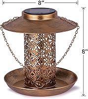Vista 6 de Ottsuls Comedero solar para pájaros para colgar al aire libre, farol de jardín de cardenales salvajes de metal con gancho en S, comedero