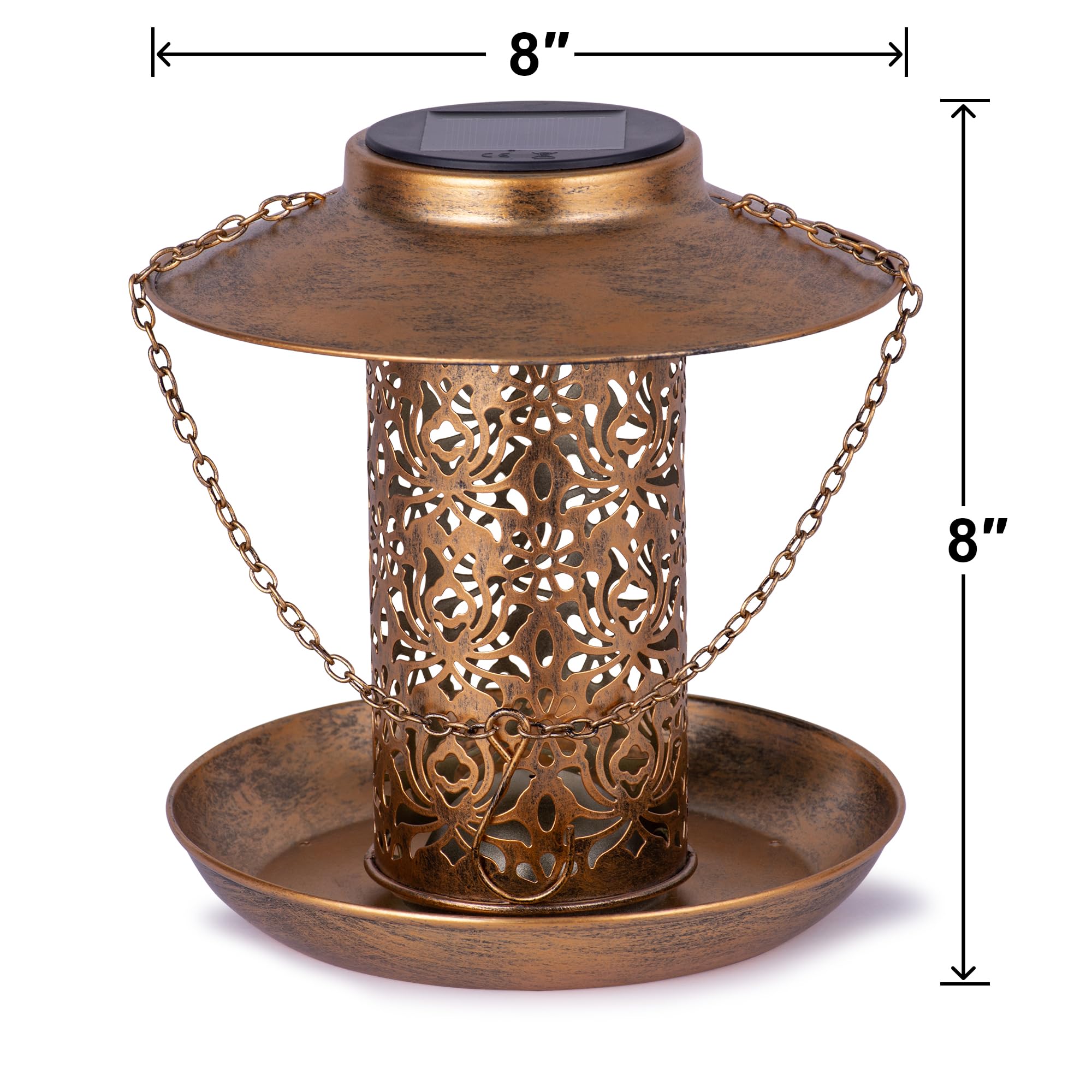 Ottsuls Mangiatoia solare per uccelli da appendere all'aperto, lanterna da giardino in metallo con gancio a S, resistente alle intemperie e all'acqua, idea regalo per gli amanti degli uccelli (bronzo)