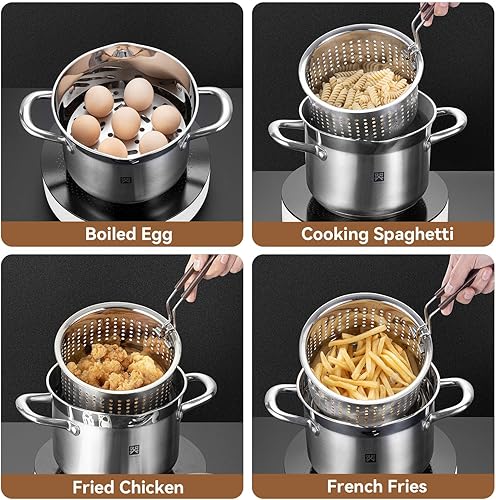 Miniatura 4 de GOLDEN KEY Olla Freidora Profunda con Canasta y Tapa, 4.0L4.2QT de Acero Inoxidable 304 de Capacidad Estándar Olla de Cocina Multifuncional con