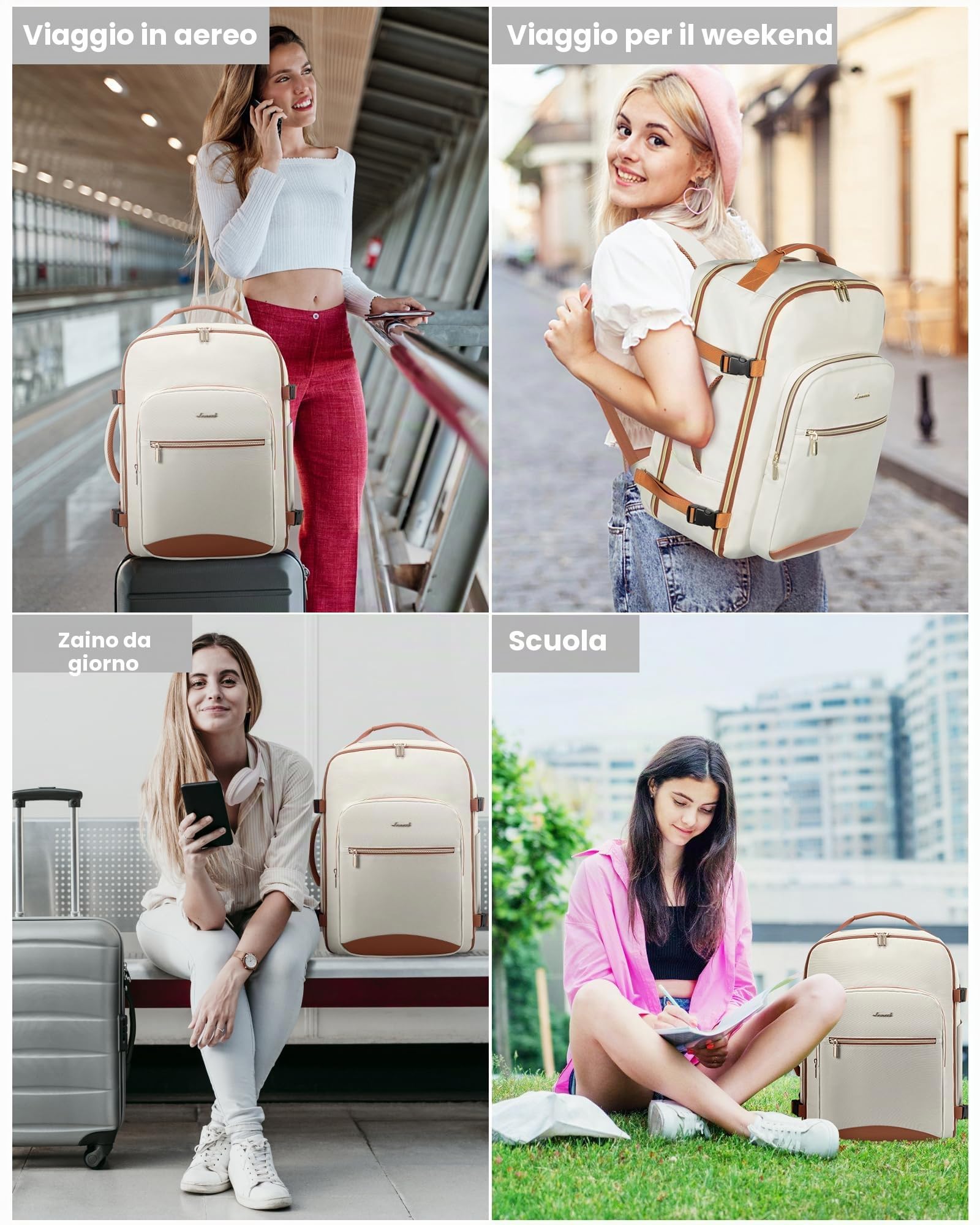 LOVEVOOK Zaino da Viaggio Aereo Bagaglio a Mano, Impermeabile Zaini | Trolley Bagaglio Donna 40L Cabin Max per Ryanair Easyjet, Grande Zaino Porta PC 17 Pollici Valigia Borsa a Zainetto