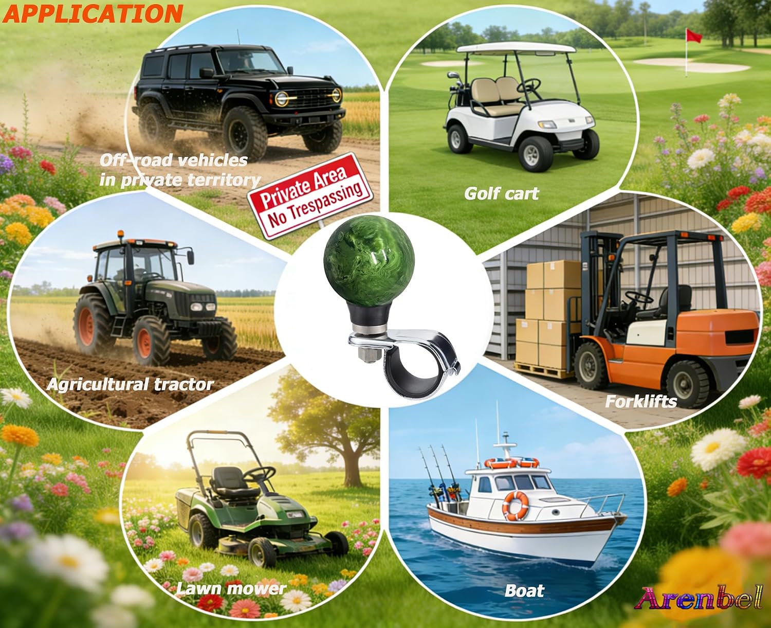 Ball Steering Wheel Spinner Booster Knob Car Turning Assist Handle Fit Most Agricultural Tractors Forklifts Lawn Mowers Boats, Green