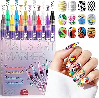 12pcs 3D Pens Set for Nail Art, 0.7MM Nail Art Drawing Pen Colorful Nail Gel Polish Pens Art Nail Drawing Pen Manicure Too...