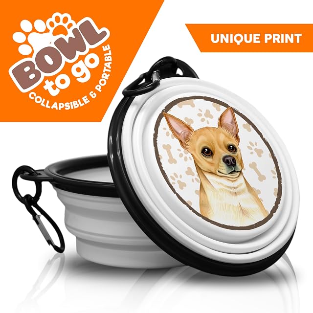 Foto 6 de 8 de 13. Chihuahua - Cuenco plegable portátil con mosquetón para llevar, cuenco para mascotas, práctico y único