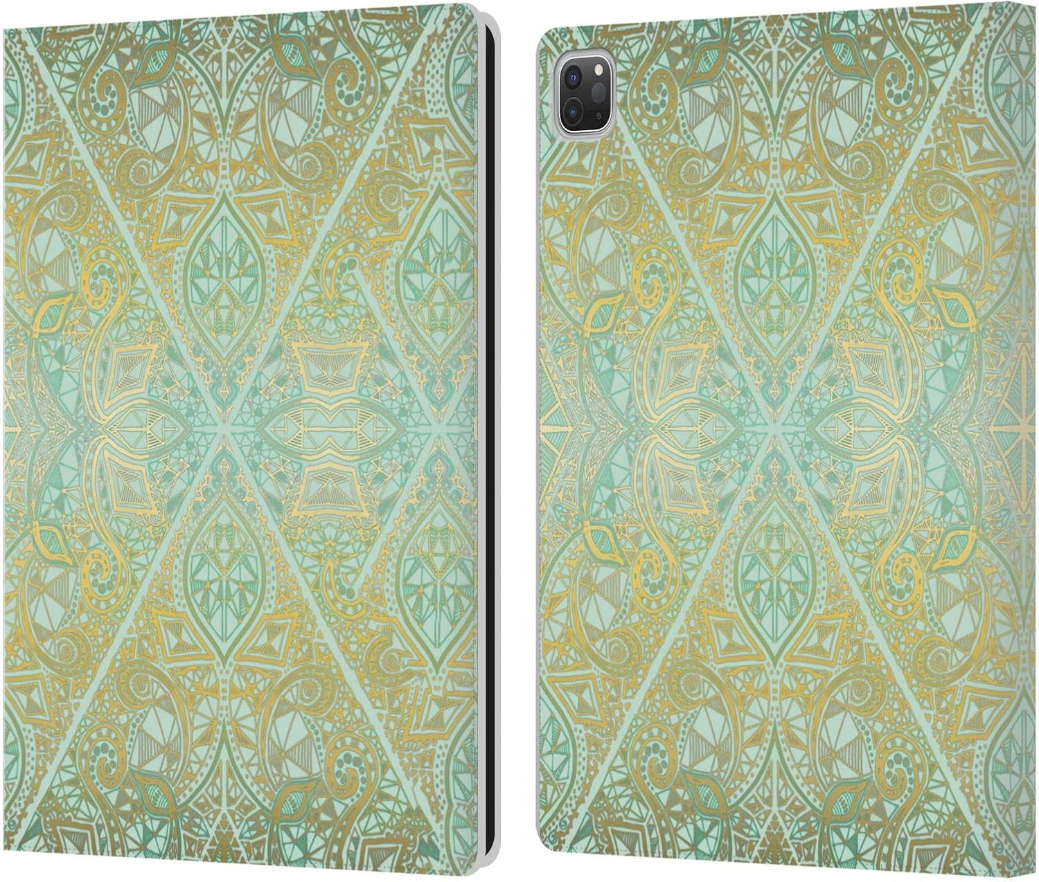Head Case Designs Officially Licensed Micklyn Le Feuvre Mint and Gold Floral Patterns Leather Wallet Case Compatible with Apple iPad Pro 12.9 2020/2021/2022