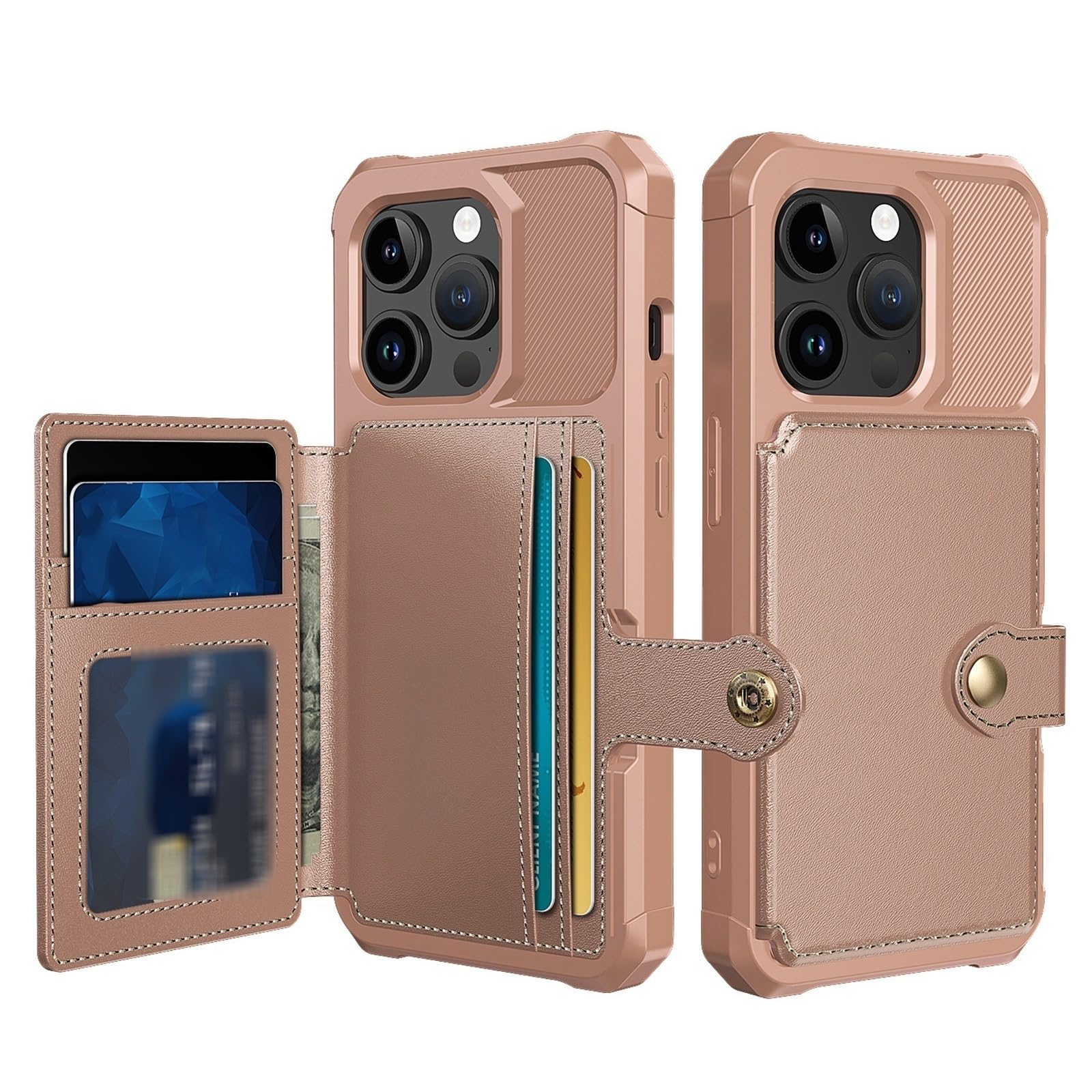 Coque iPhone 16 Pro Max en cuir or avec porte-cartes chic