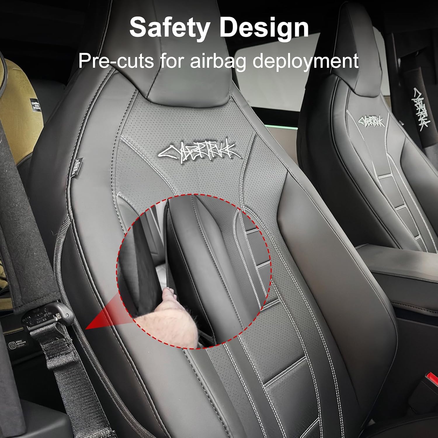 Black Seat Covers for Cybertruck Full-Cover Nappa Leather Seat Protector Set with Armrest Cover for Tesla Cybertruck Interior Accessories