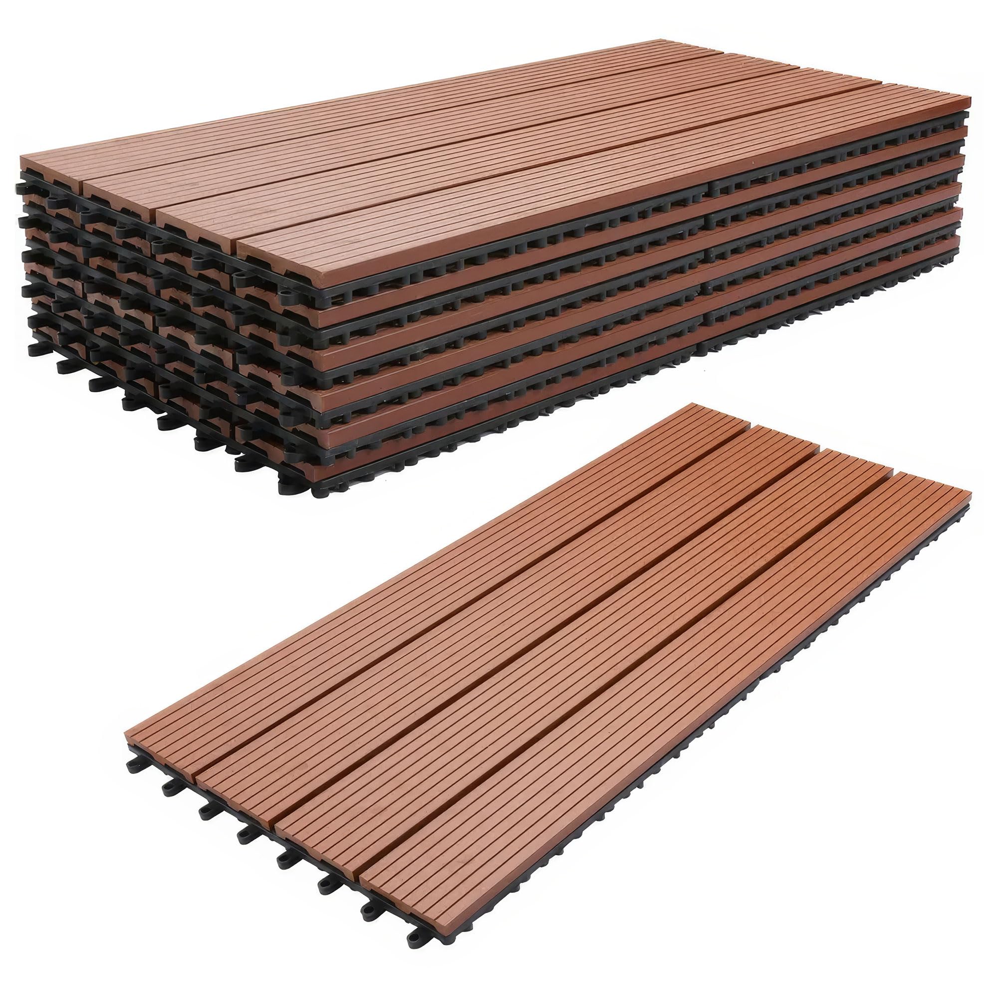 Frankystar Noka - Pavimento da Esterno con Clip 90x30 cm 6 Piastrelle per Giardino Patio Terrazza Pavimentazione 1,62 m2 in WPC OAK