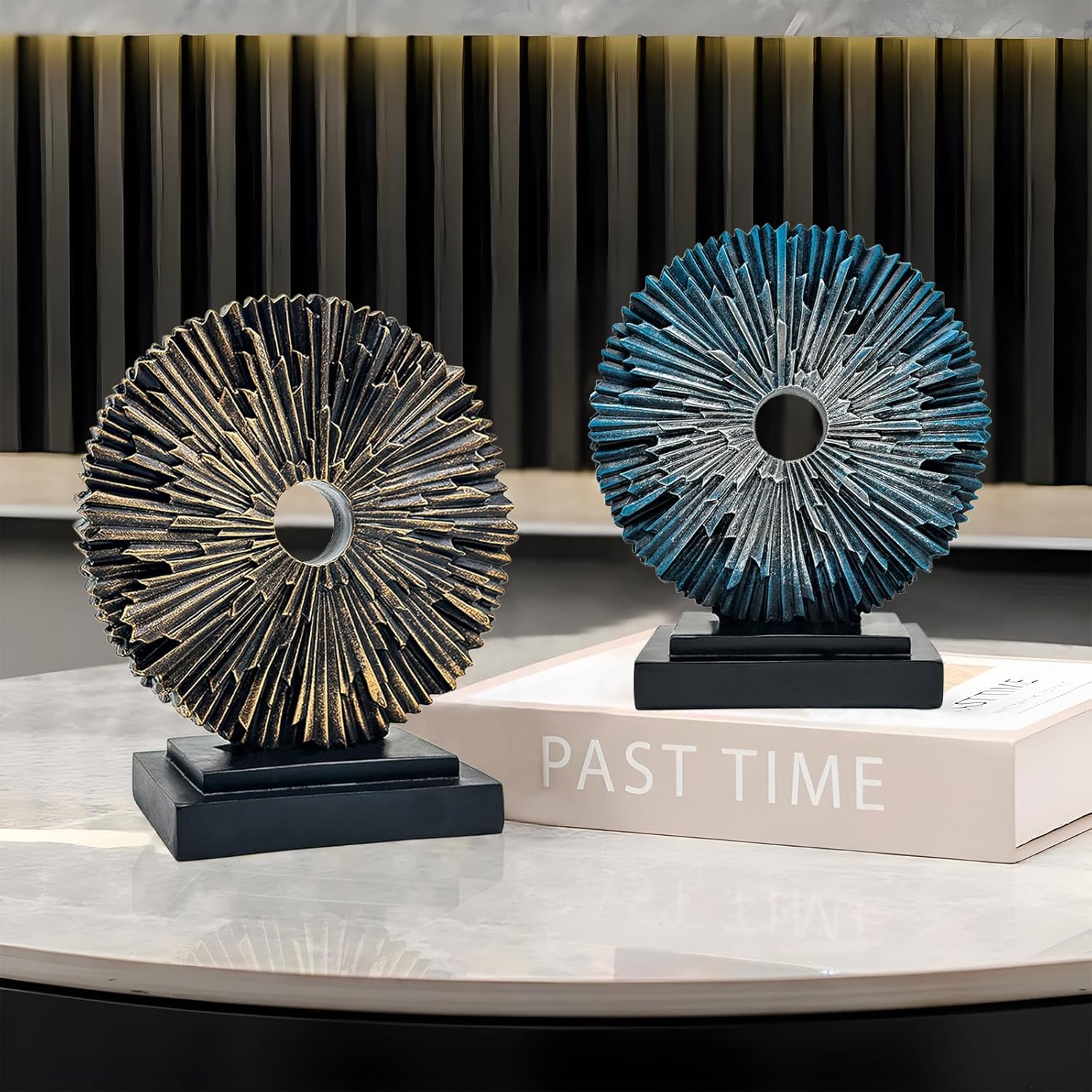 Abstract Statue for Home Decor,Office Desk Sculpture for Men,Creative Round Line Ornament for Bookshelf,Modern Decorative Sculpture,Bedroom,Livngroom,Table(Black)