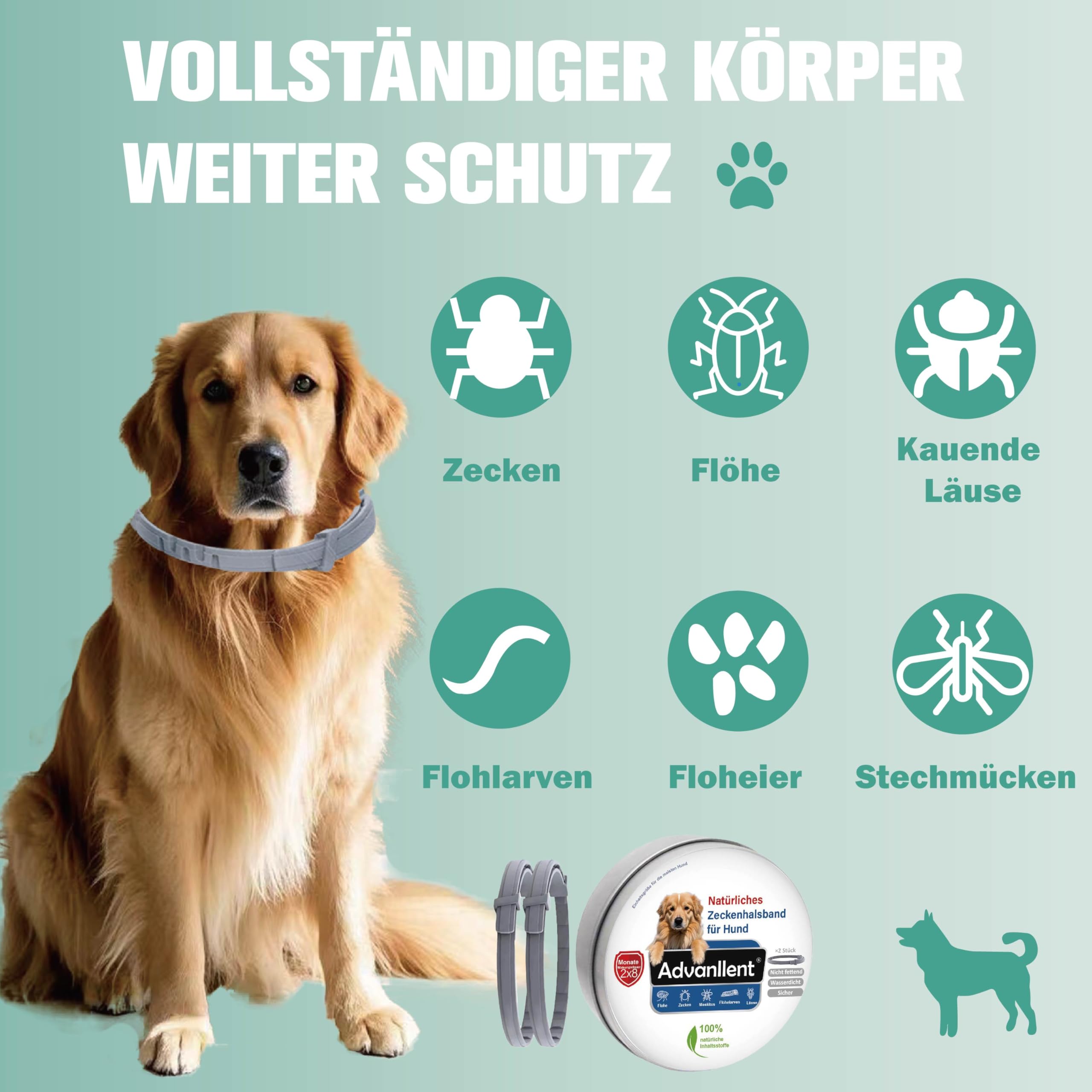 Zeckenhalsband für Hunde 2 Stück, Flohhalsband Hunde, Floh und Zeckenhalsband Hund, Zeckenschutz Flohschutz Halsband für Hund, 16 Monate Zeckenschutz