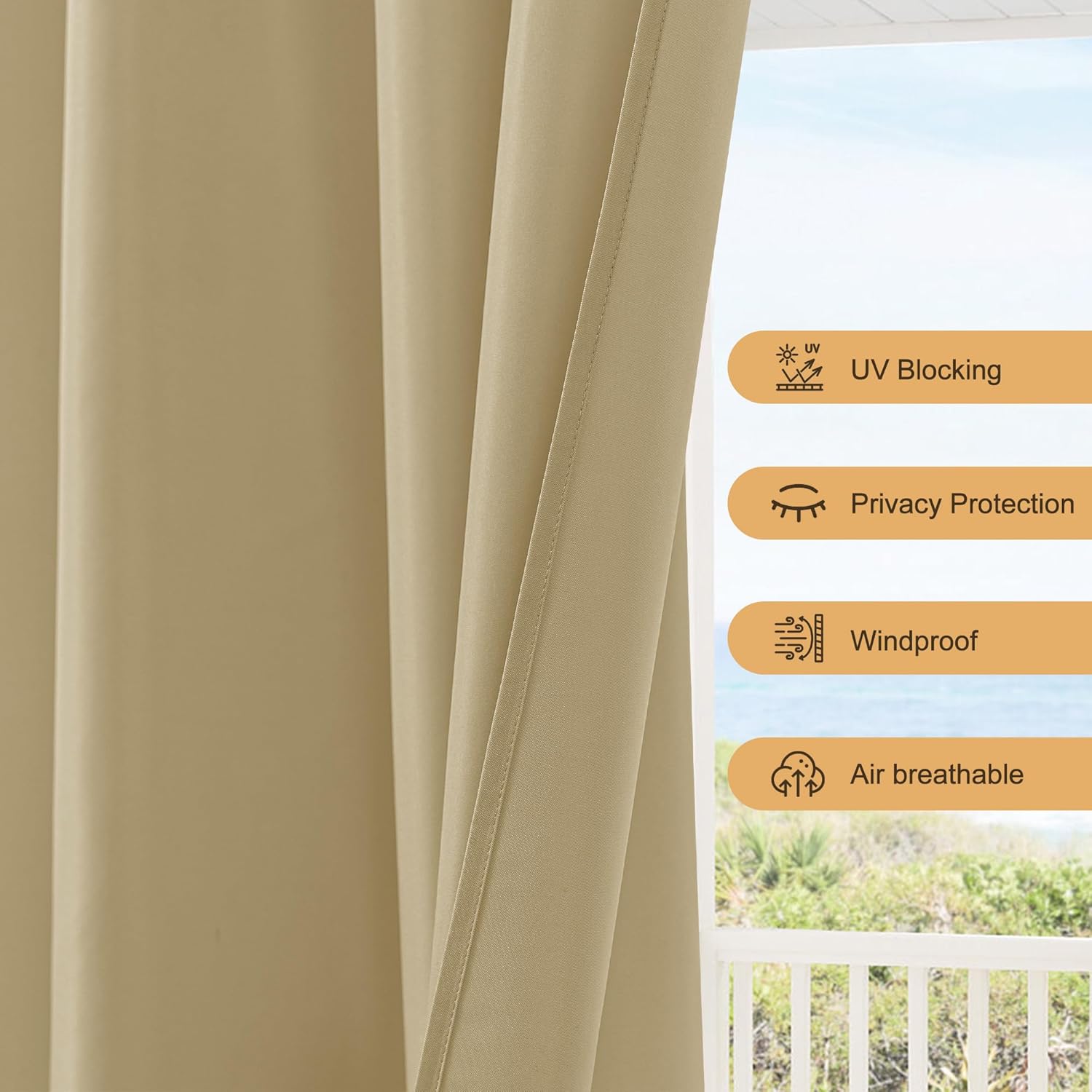 HolidayIdeas Outdoor Patio Curtains Waterproof with Rod Pocket 6 Pcs 54x84 Inch- Protect Privacy & Weatherproof Balcony Outdoor Curtains for Apartments,Porch, Pergola, Sliding Glass Door, Cream - Image 4