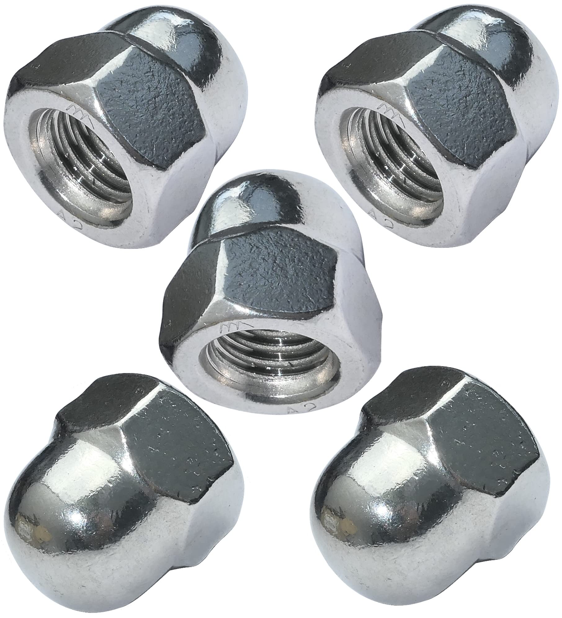 AERZETIX - C49614 - Set di 5 dadi ciechi M12 esagonali - testa bombata in forma rialzata cava - in acciaio inossidabile A2