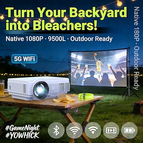 Miniatura 2 de Proyector con WiFi y Bluetooth, WiFi 5G nativo 1080P 9500L YOWHICK Proyector para exteriores 4K, mini proyector de película portátil, para HDMI,