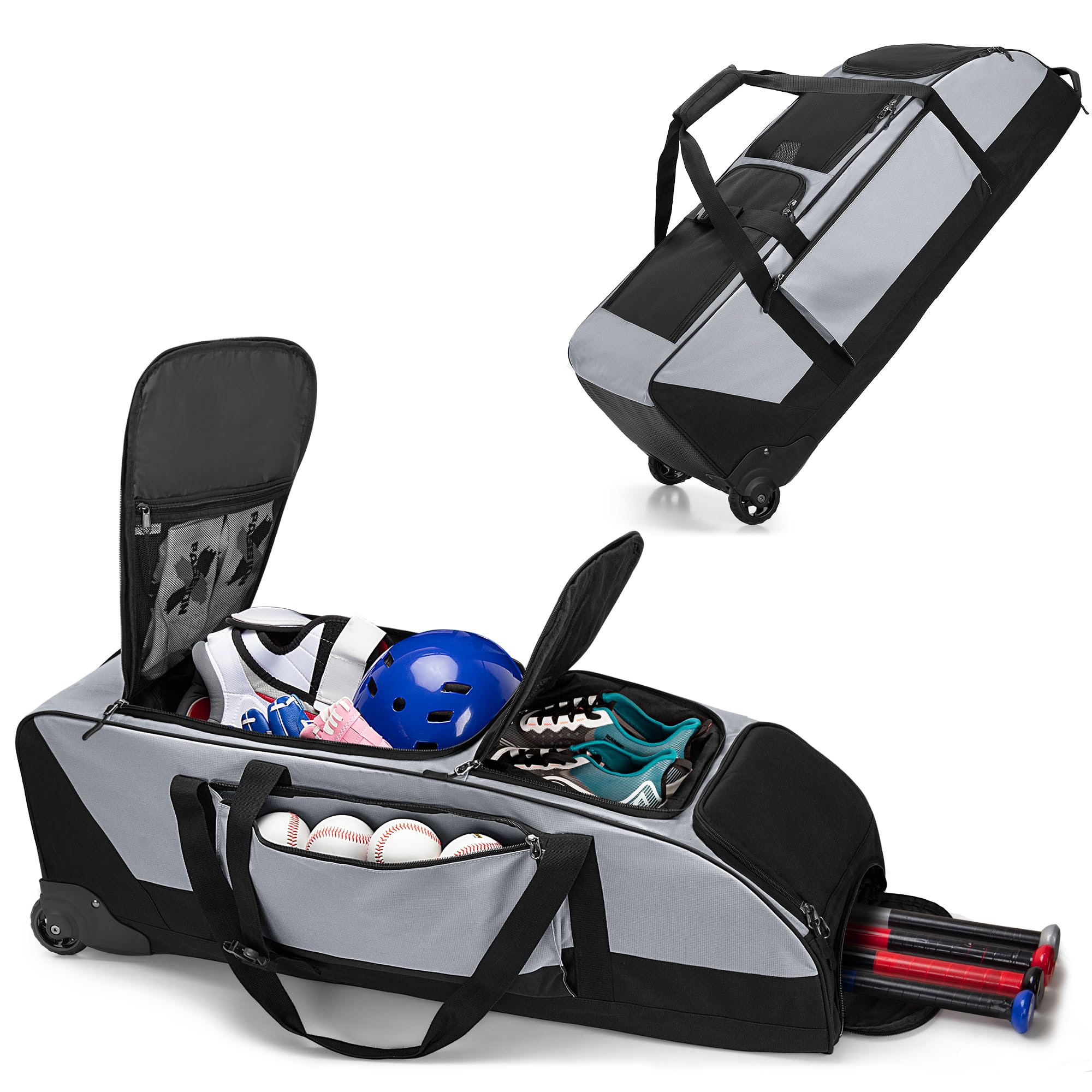 GOBUROS Rolling Baseball Softball Bag with Wheels