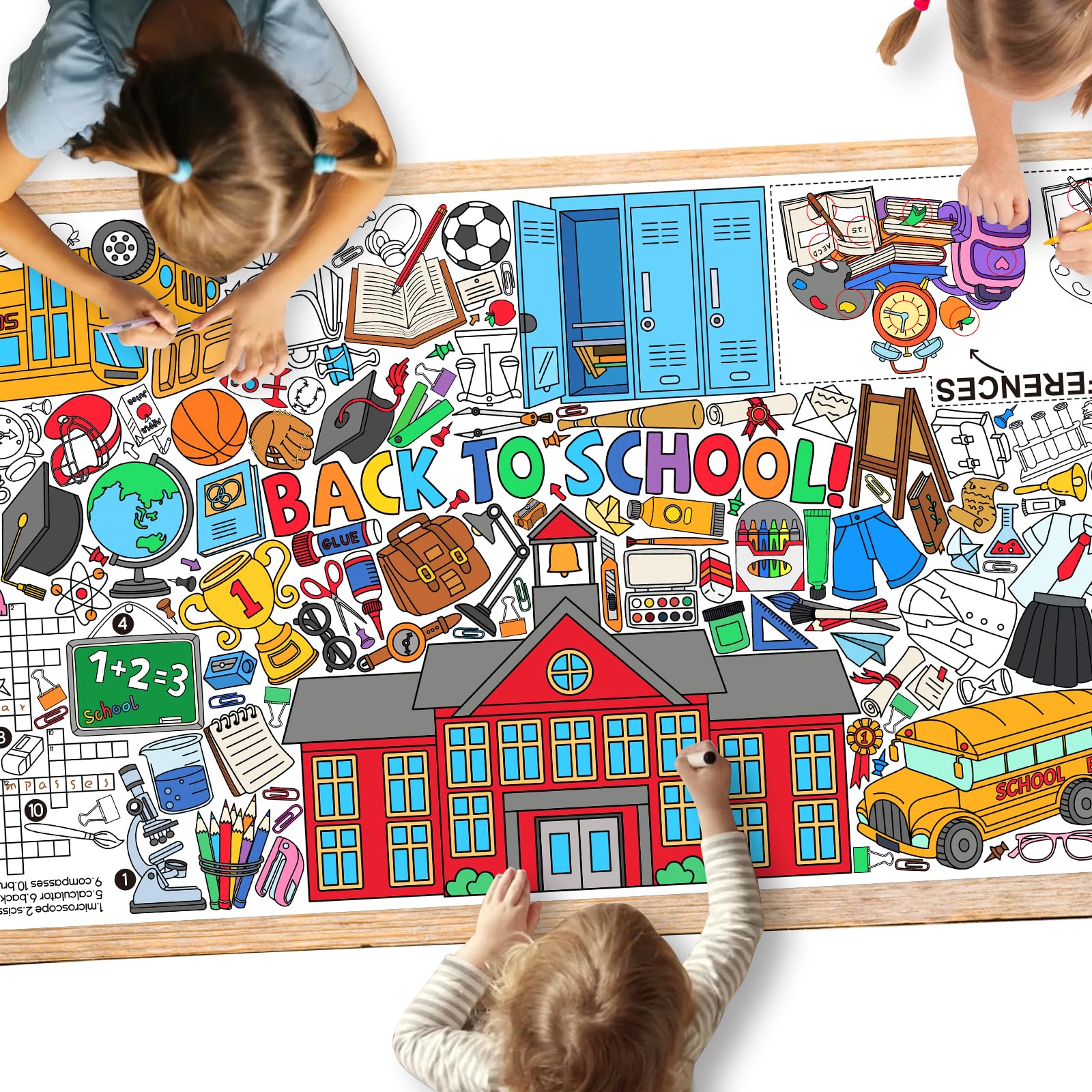 Back to School Party Giant Coloring Poster - 31.5X 72 Inches - Versatile Classroom Wall Décor & Back to School Activity - Back to School Poster or Table Cover for School Parties and Special Events