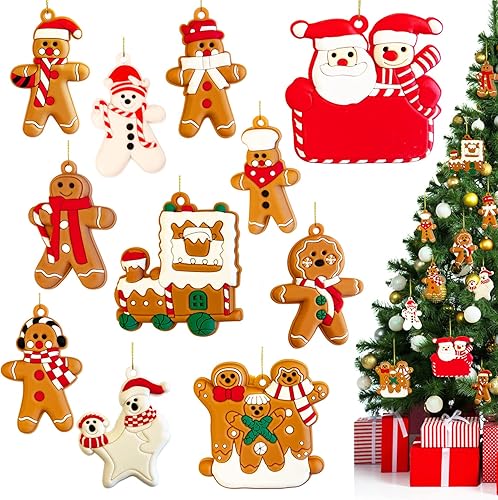 Adornos de hombre de jengibre para decoración de árbol de Navidad, 11 piezas de decoraciones colgantes de Navidad para el hogar, fiestas de