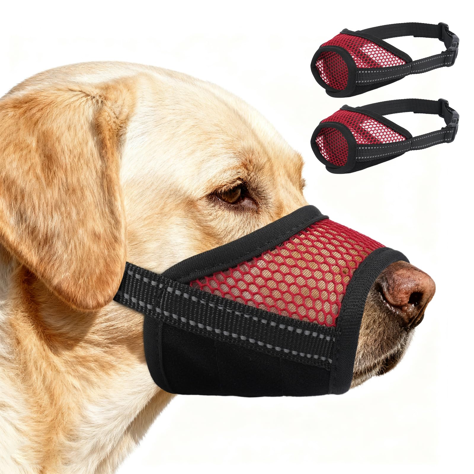 Photo 1 of PURRLIA 2 Pack Dog Muzzle,Mesh Soft Muzzle for Small Medium Large Sized Dog, Anti Barking Biting, Breathable Adjustable Drinkable?Mouth Cover for Grooming Training?Red, S