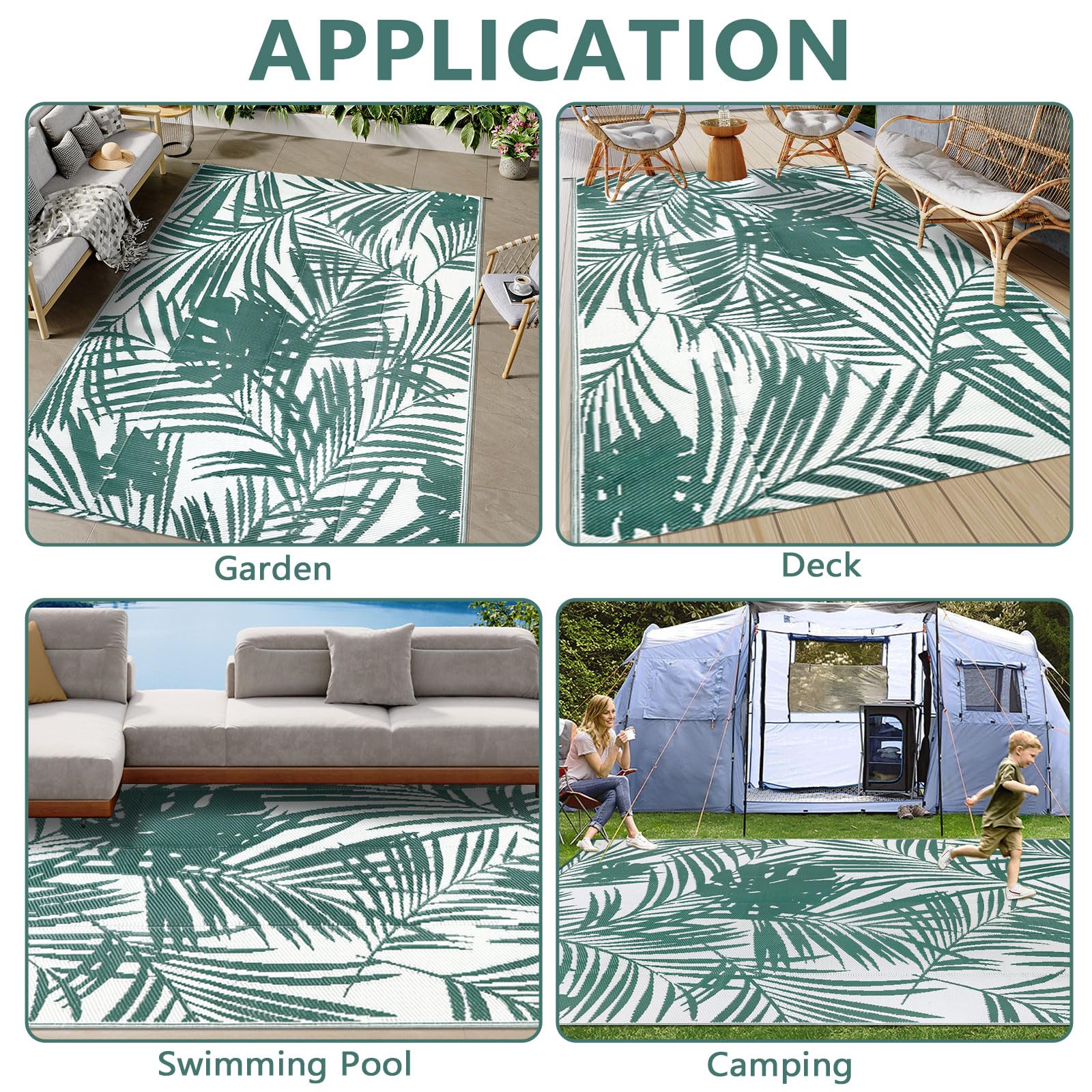 Famibay Tapis d'extérieur imperméable pour Jardin, terrasse, réversible, Paille en Plastique, Tapis de Camping, Couverture de Pique-Nique Portable pour Balcon, terrasse, Jardin, Porche, Plage, barbec