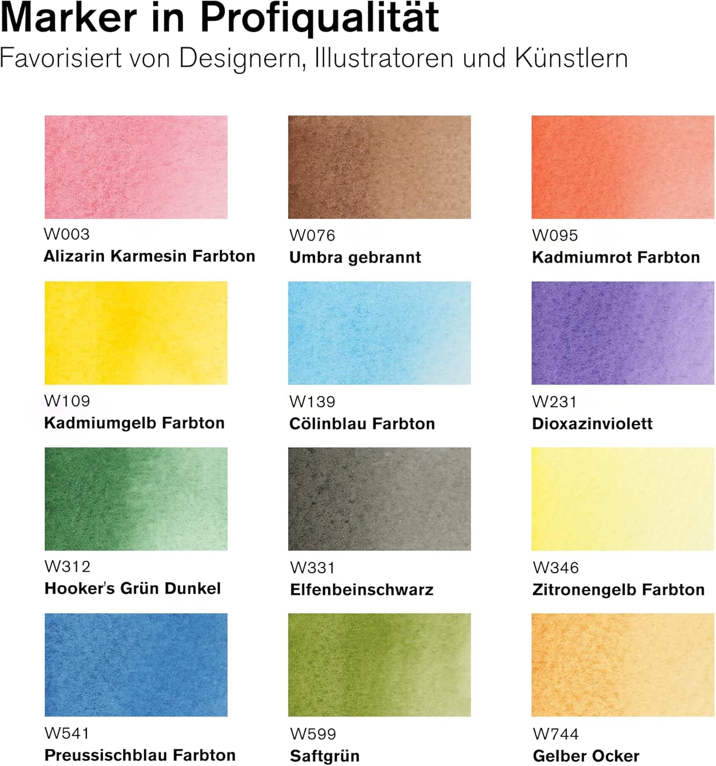 Winsor & Newton ProMarker Watercolor Marker Set, 12 Count, Basic Tones